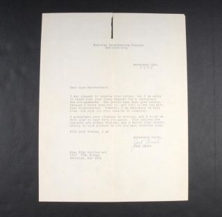 Authentic Jack Berch Autographed Letter NBC NYC