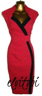New Sexy Pin Up Raspberry Black Fitted Galaxy Pencil Wiggle Dress 8 16 