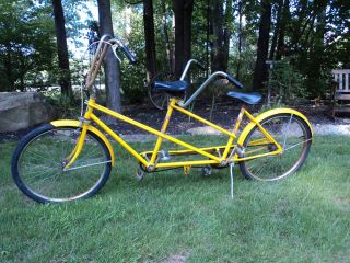 Vintage  Tandem Bicycle Built for Two 2 Yellow Bike
