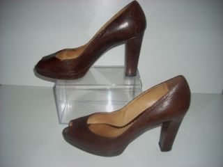 Womans Bettye Muller Brown Leather Peep Toe Heels Pumps Shoes 40 9 
