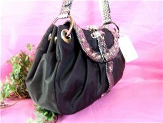 beverly feldman microfiber hobo with leather trim and cat ornament new 