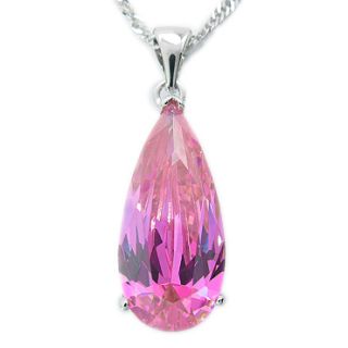 Lady Wedding Jewelry Pear Cut Pink Sapphire White Gold Plated Pendant 