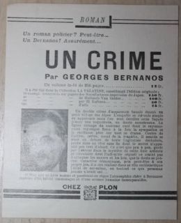Chez Plon Georges Bernanos Un Crime Brochure 1935