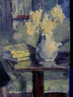 OIL PAINTING BERNARD GRASSET IMPRESSIONIST COZY LIBRARY READING