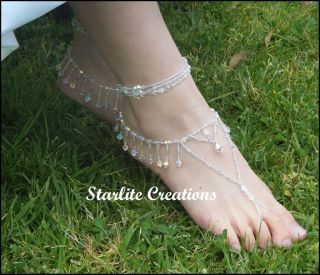   GYPSY QUEEN Swarovski AB Crystal BAREFOOT SANDALS with Anklets option