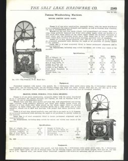 1925 AD Famous Universal Woodworking Machines Band Saw Motor Driven