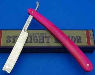 Rough Rider Hot Pink Bone Handle Lady Luck Etched Blade Straight Razor 