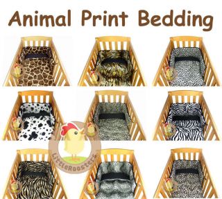 FAUX FUR ANIMAL PRINT BABY COT/ COT BED QUILT AND BUMPER BEDDING SET 