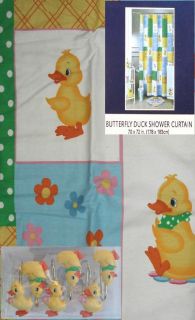 Ducks Butterflies Shower Curtain and 12 Hooks Bathroom Set New