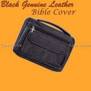 New Black Leather Bible Book Cover Case Tote Zipper Bag