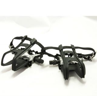 Road Mountain Bike Flat Cage Pedals w Toe Clips Straps
