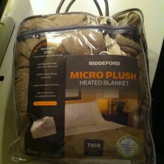 BIDDEFORD Micro Plush Heated Electric Blanket tan brown TWIN new