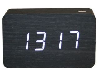 Modern Desk Clock Black Wood Alarm Wooden Digital White LED