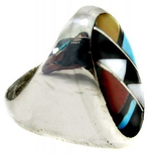 Mans Sterling Silver 925 Inlay Ring Red White Spiney Oyster Large Size 