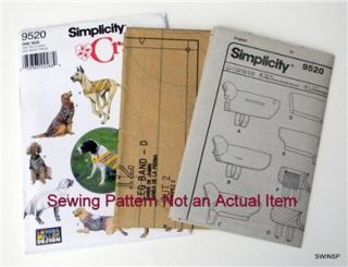  Pattern Simplicity 9520 Large Big Dog Clothes Safety Sports Raincoat