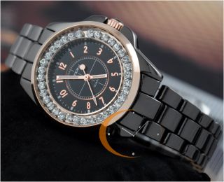   Girls Black Steel Noble Diamonds Quartz Watch Glitter Luxury