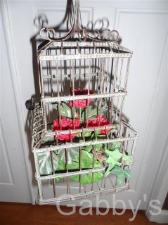   Rustic Metal Hanging Bird Cage with Fake Plant Decor 16 Tall