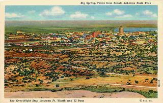 Big Spring Texas TX 1940 View of Town from State Park Vintage Postcard 