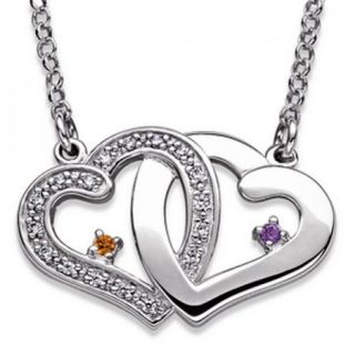   Couples Sterling Silver Intertwined Hearts Birthstone Necklace