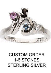 Mothers Birthstone Ring in Sterling Silver 1 5 Stones