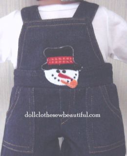   Clothes Snowman Denim Overalls T Shirt for Bitty Baby Boy Twin