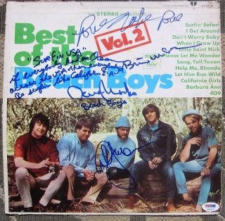 Beach Boys 4x signed LP Album Cover w Lyrics PSA DNA Brian Wilson Love 