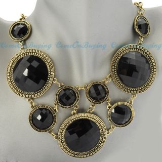   Golden Chain Circles Hollow Black Resin Beads Pendant Necklace