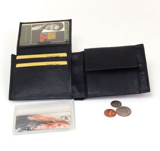 Mens Leather Wallet with Coin Puse Change Pouch Black