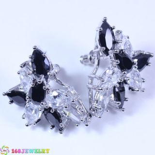   Stud Earring Ideal Black Sapphire Topaz Gemstone Silver Jewelry