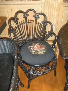 RARE Antique Black Wicker Chair New Upholstery