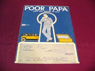 1926 Poor Papa Billy Rose Harry Woods Sheet Music
