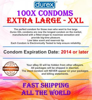 100 Durex XXL Condoms Extra Large Lubricated Fast SHIP