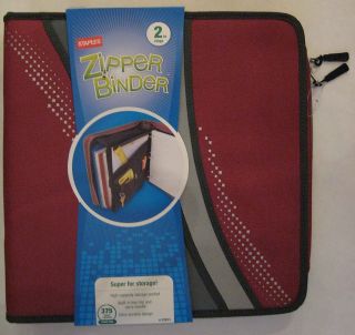 New Staples 3 Ring 2 Zipper Binder School Maroon Grey