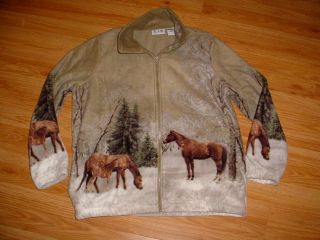 Ladies Blair Fleece Horse Brown Tan Beige Jacket Coat L