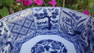 Signed Japanese Imari Arita Kraak Design Cobalt Blue White Porcelain 