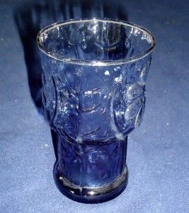 Vintage Libbey Cobalt Blue Juice Glasses Daisy Flower Pressed Glass 