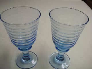 Two Vintage Blue Glass Retro Design Stemware Water Glasses Preowned 