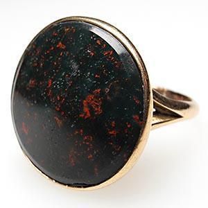   Cocktail Ring Natural Bloodstone Cabochon Solid 14k Gold Fine Jewelry