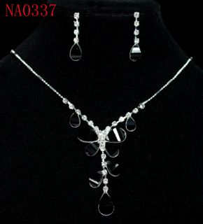 Elegant Black Butterfly Crystal Necklace Earrings Set  