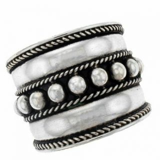 Cigar Band Classic Wide Beaded Ring Sterling Silver