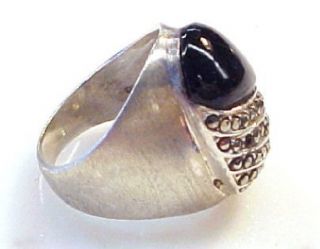 Black Onyx with Marcasite Accents ~ Sterling Silver Textured Band 