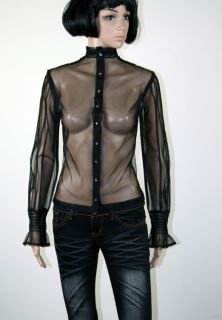   12 14 Black Sheer Stunning Long Sleeve Blouse Shirt Top L471