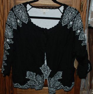 NWT 89 95 Coldwater Creek Black White Pattern Cardigan Sweater Large L