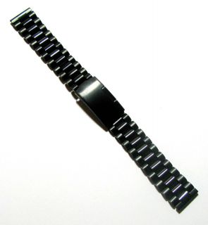 20mm Quality Stainless Steel Black Watch Band Solid Links