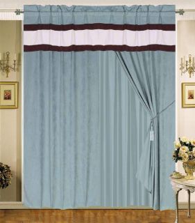 Aqua Blue Beige Curtain Micro Suede Panel Valance New