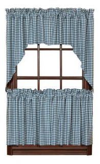 Blue Check Gingham Cafe Curtains Tier Set Valance Kitchen New