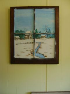 Original Acrylic Painting on Antique Window Frame Winter Snow with 