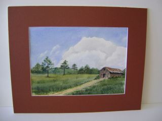 Original Watercolor Painting Clouds and Barn Road Leading to Barn 