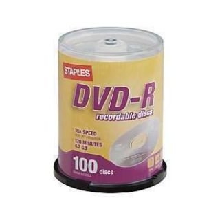 STAPLES Blank DVD R 100pk 120 MIN 16X 4 7GB Media Storage Movies Music 