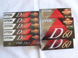 TDK D60 MINUTES AUDIO CASSETTE BLANK TAPES LOT OF 11 SEALED NEW LOOK 